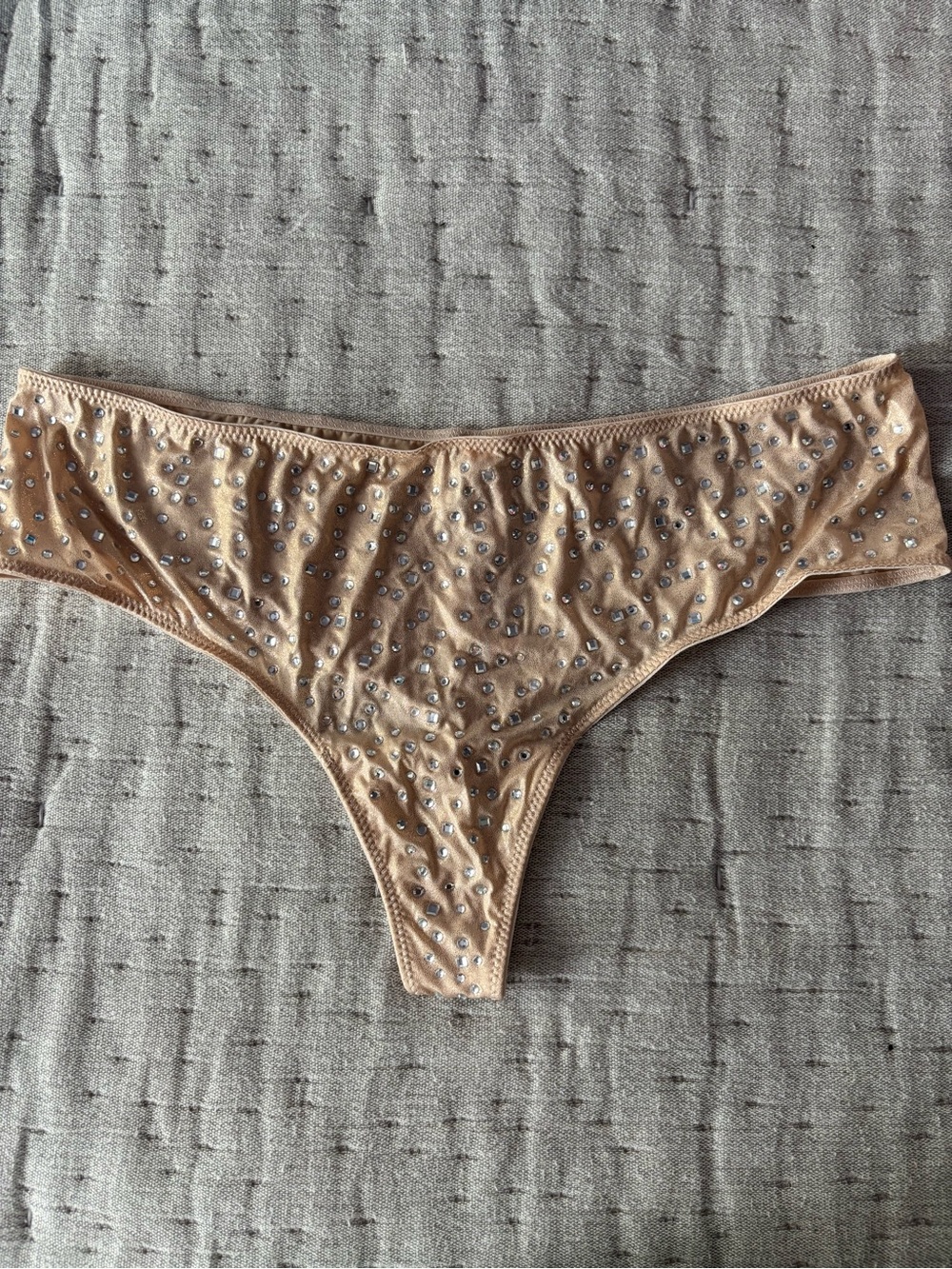 Victorias Secret Gold Shimmer Nude Rhinestone Bikini Panty - Medium NWT